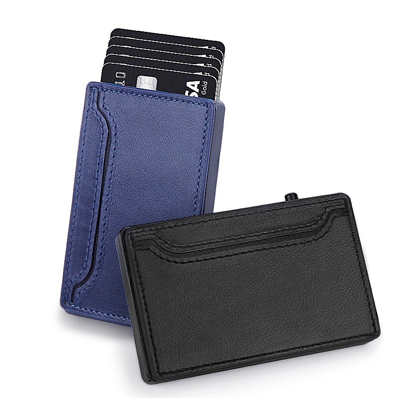 TOYFID Wallet With PU Leather Cover,Aluminum Alloy Pop Up Wallet Holder Card