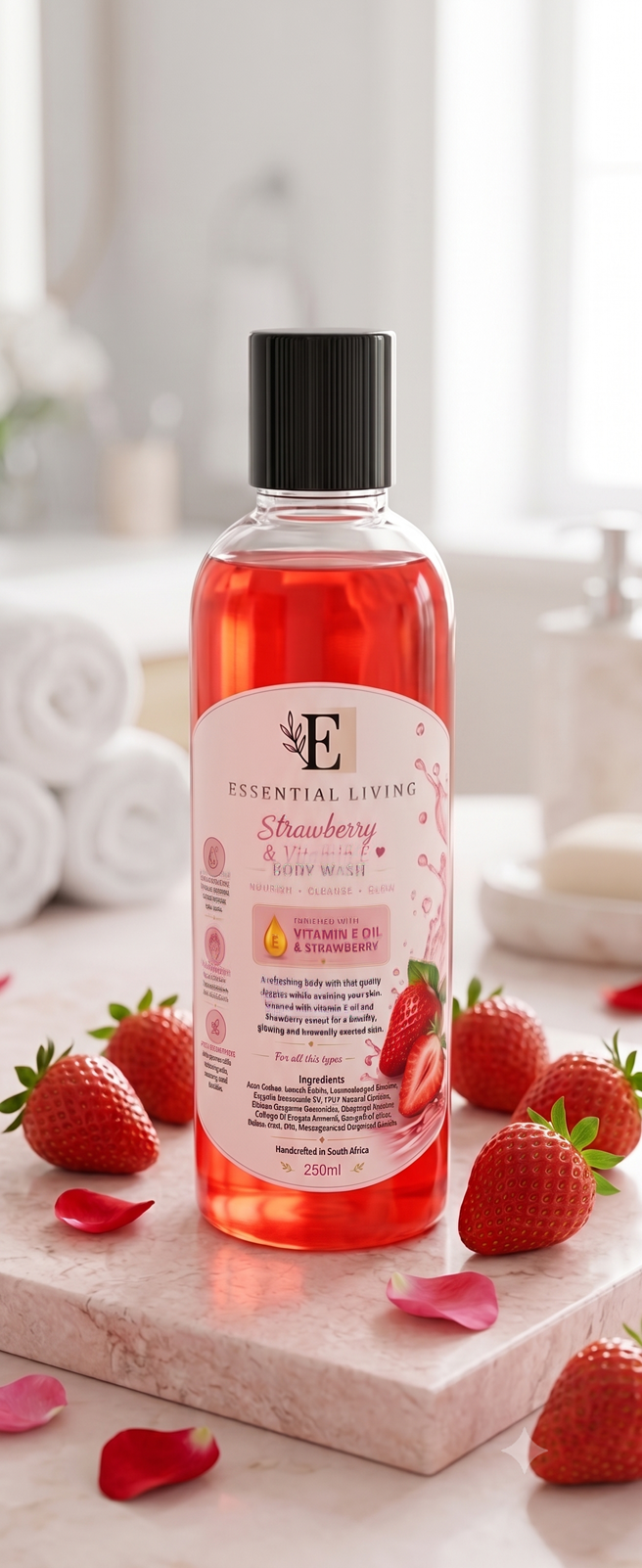 Essential Living Strawberry & Vitamin E Liquid Body Wash 250ml